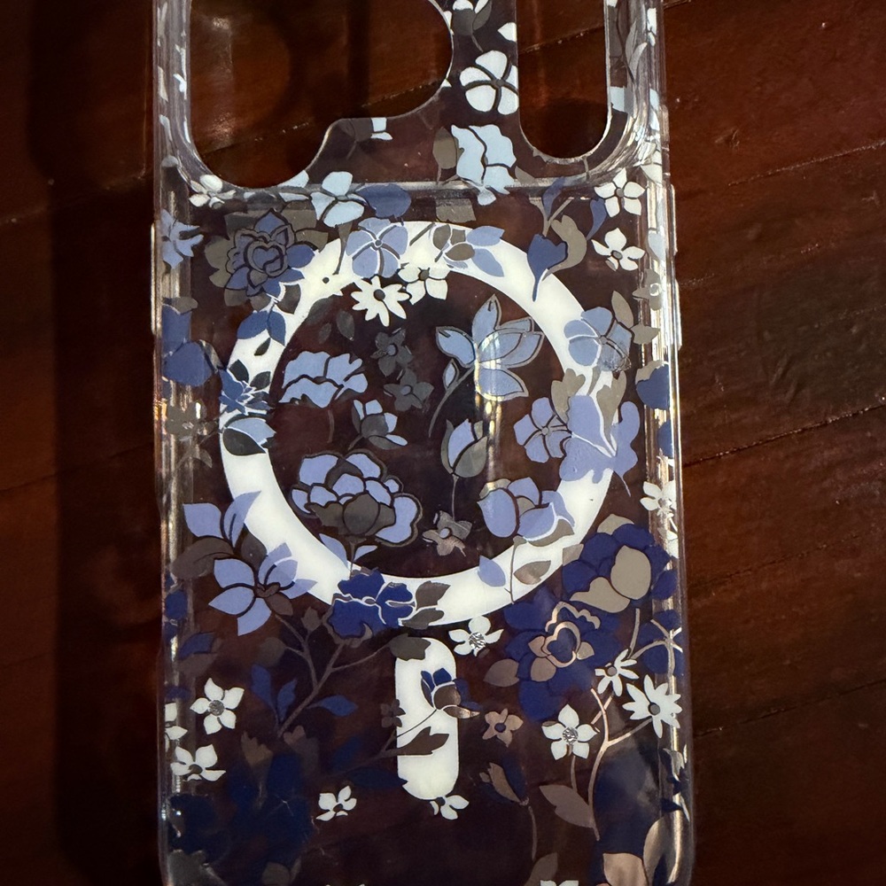 Floral iPhone 17 pro Clear Phone Case with Blue Accents